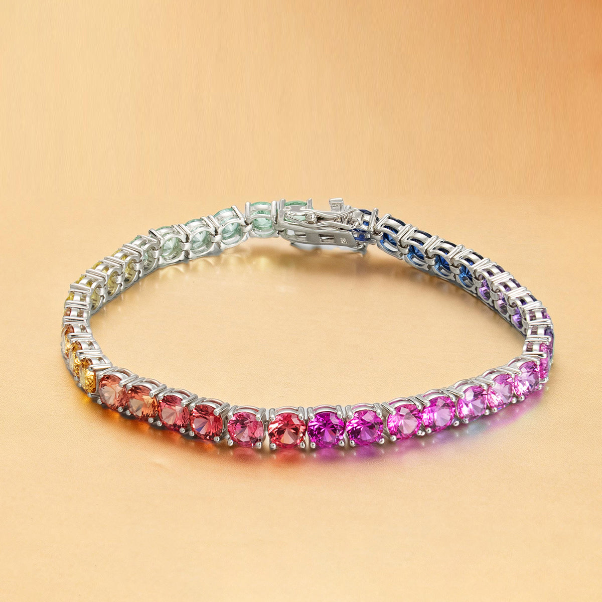 5.0mm Each Lab-Grown Colored Gemstone Rainbow Bracelet in 18K White Gold Plated Sterling Silver#2