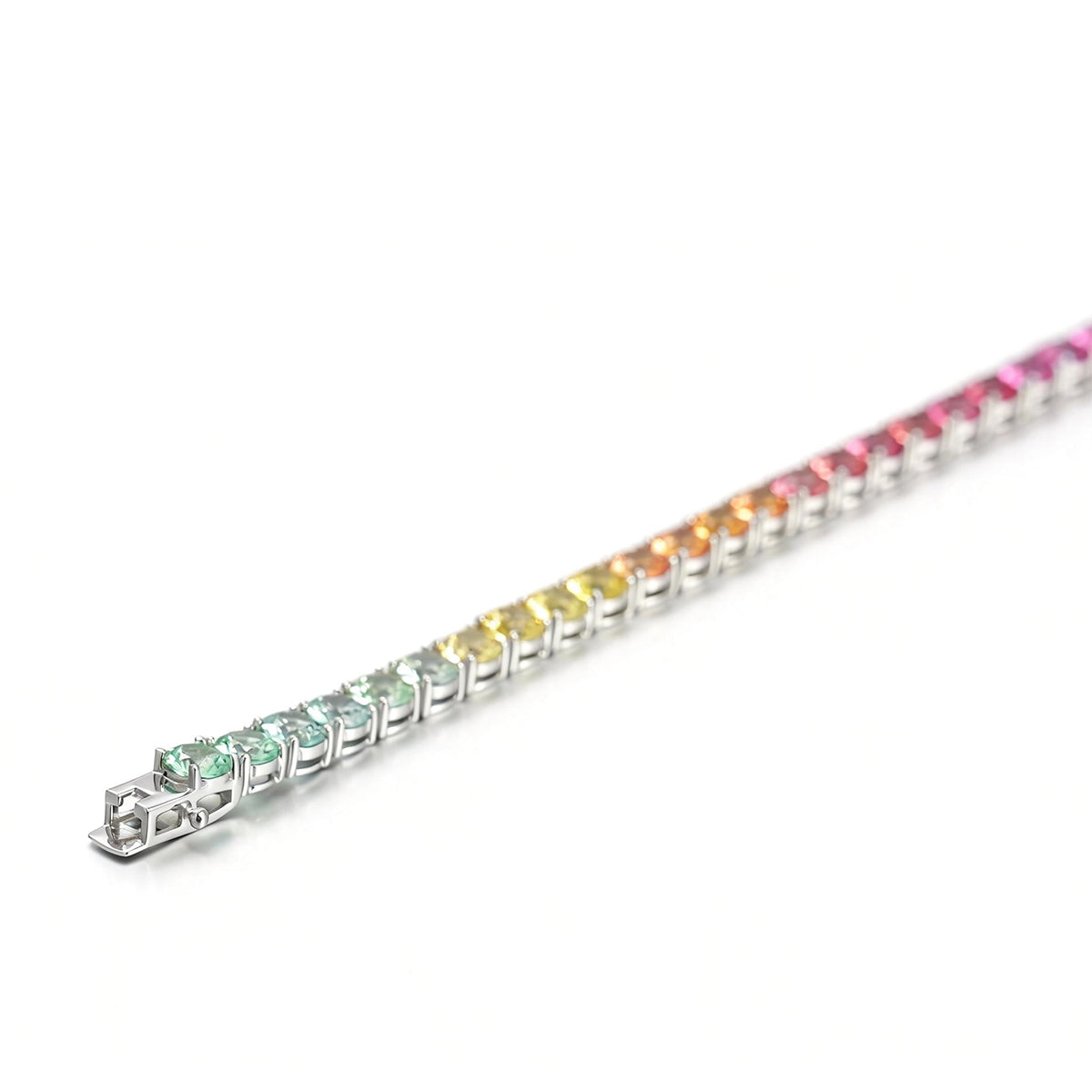 5.0mm Each Lab-Grown Colored Gemstone Rainbow Bracelet in 18K White Gold Plated Sterling Silver#6