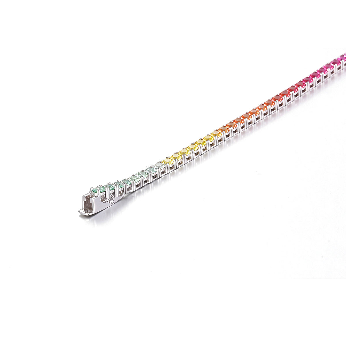 3.0mm Each Lab-Grown Colored Gemstone Rainbow Bracelet in 18K White Gold Plated Sterling Silver#4