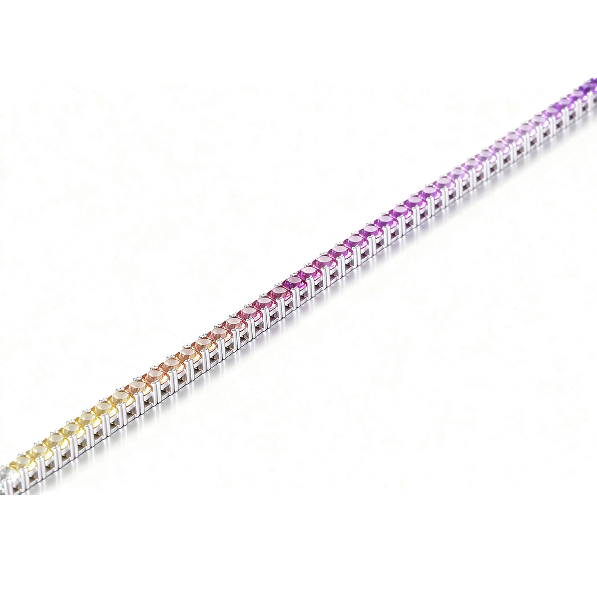3.0mm Each Lab-Grown Colored Gemstone Rainbow Bracelet in 18K White Gold Plated Sterling Silver#2