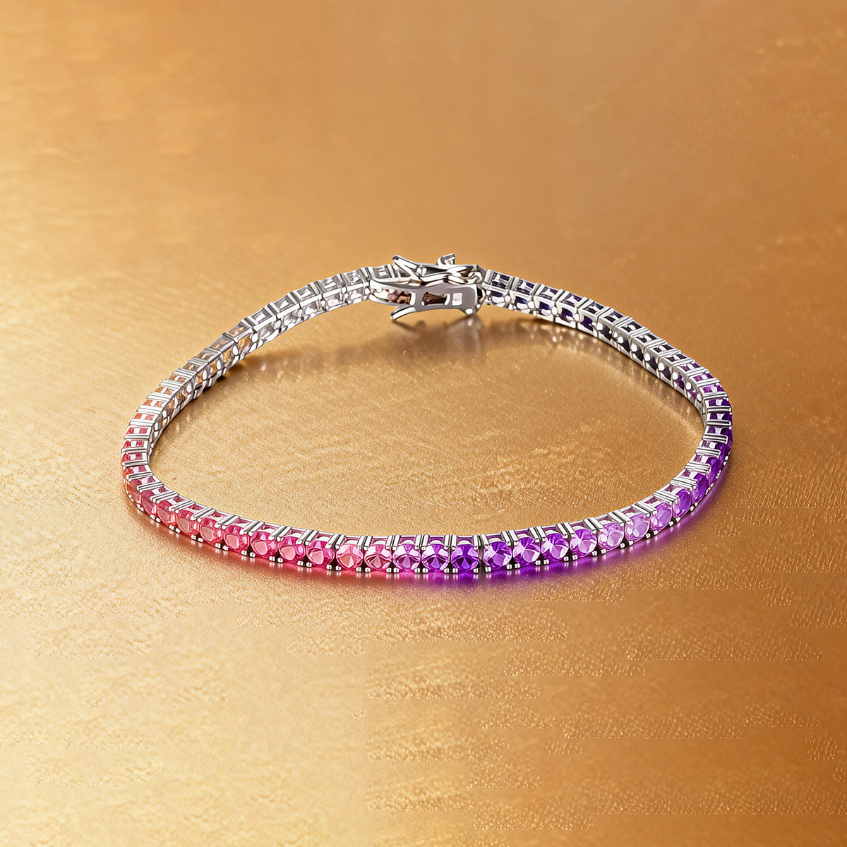 3.0mm Each Lab-Grown Colored Gemstone Rainbow Bracelet in 18K White Gold Plated Sterling Silver#1