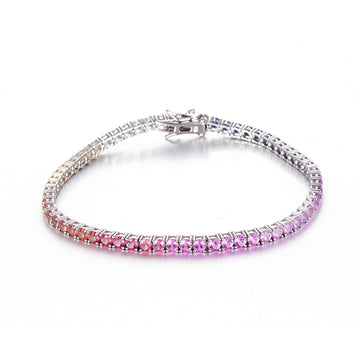3.0mm Each Lab-Grown Colored Gemstone Rainbow Bracelet in 18K White Gold Plated Sterling Silver#0