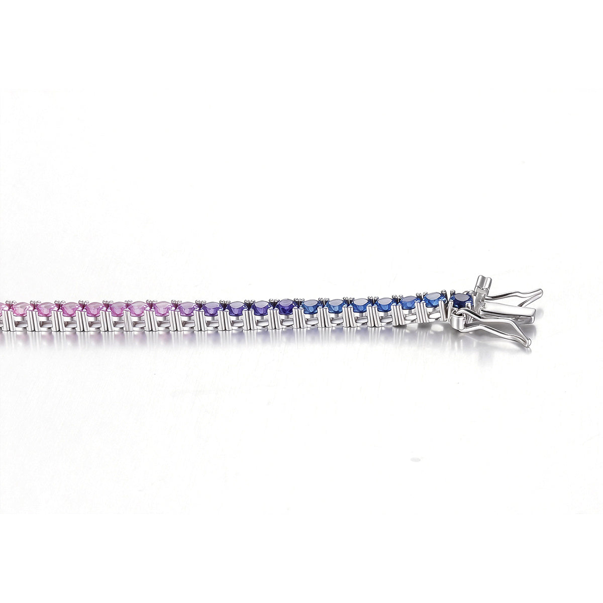 3.0mm Each Lab-Grown Colored Gemstone Rainbow Bracelet in 18K White Gold Plated Sterling Silver#3