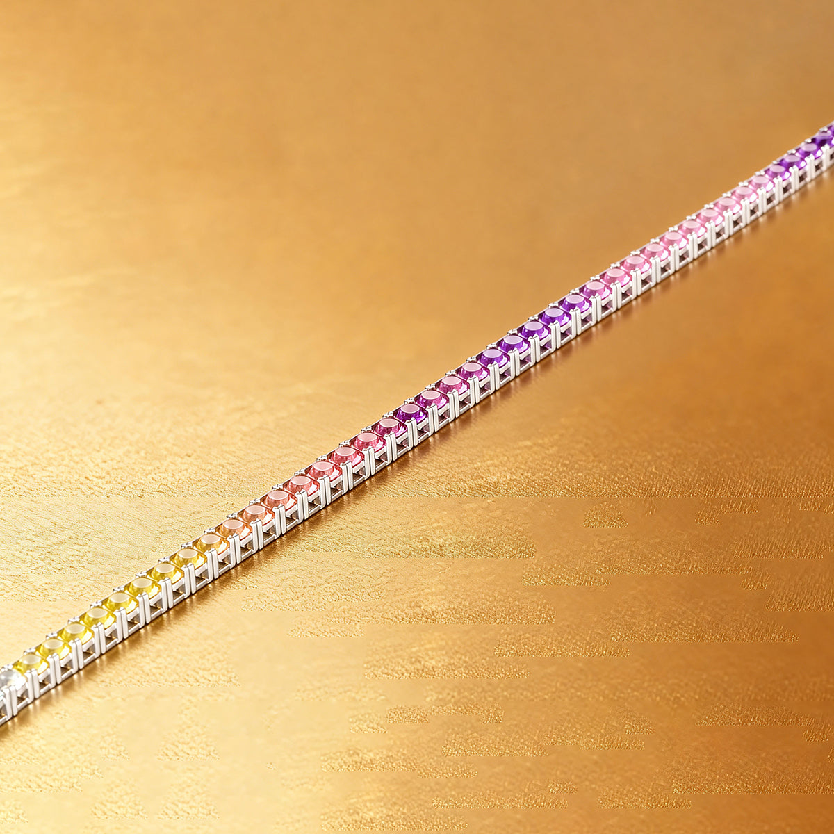 2.0mm Each Lab-Grown Colored Gemstone Rainbow Bracelet in 18K White Gold Plated Sterling Silver#2