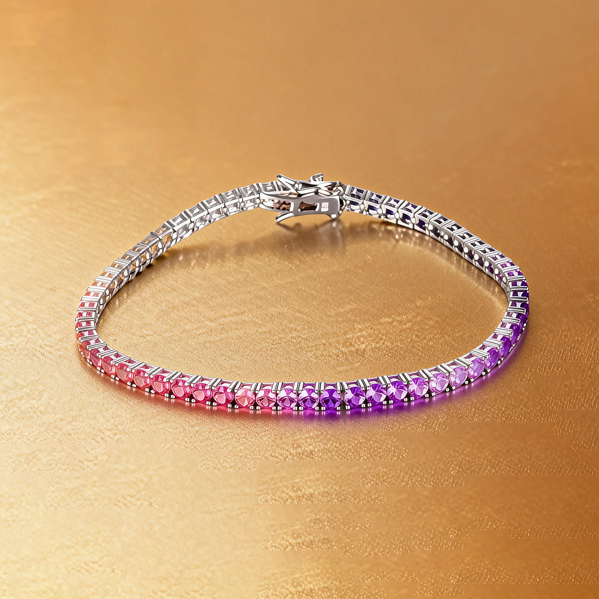 2.0mm Each Lab-Grown Colored Gemstone Rainbow Bracelet in 18K White Gold Plated Sterling Silver#3