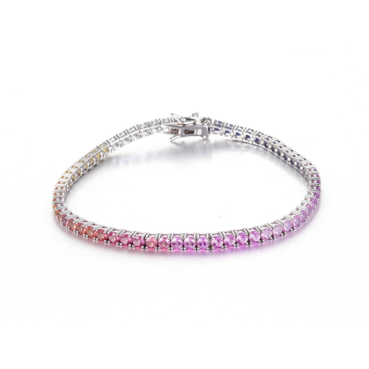 2.0mm Each Lab-Grown Colored Gemstone Rainbow Bracelet in 18K White Gold Plated Sterling Silver#0
