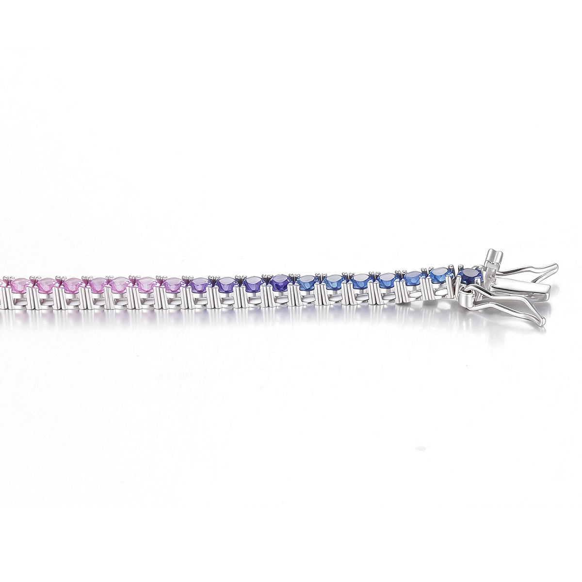 2.0mm Each Lab-Grown Colored Gemstone Rainbow Bracelet in 18K White Gold Plated Sterling Silver#1